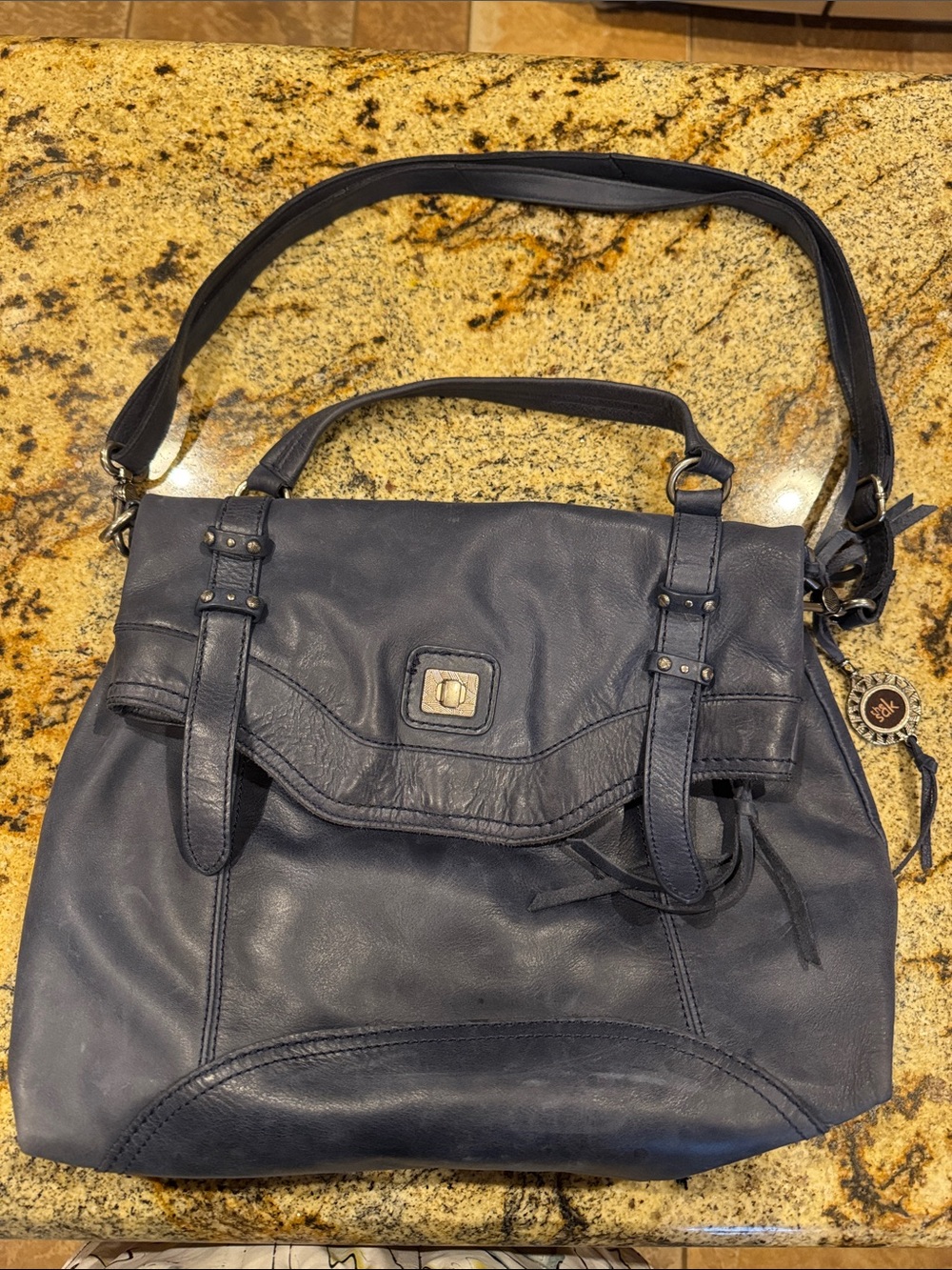 Women's Navy Leather The Sak Shoulder Bag